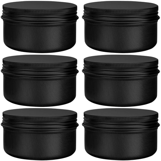 WANBAO 6-pack 4oz aluminum tins with screw lids in black for versatile storage