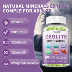 Wanish ingredients layout with zeolite, chlorella, milk thistle for balanced support