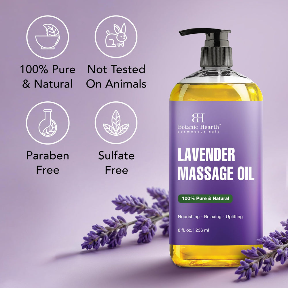 Hands warming and applying lavender massage oil