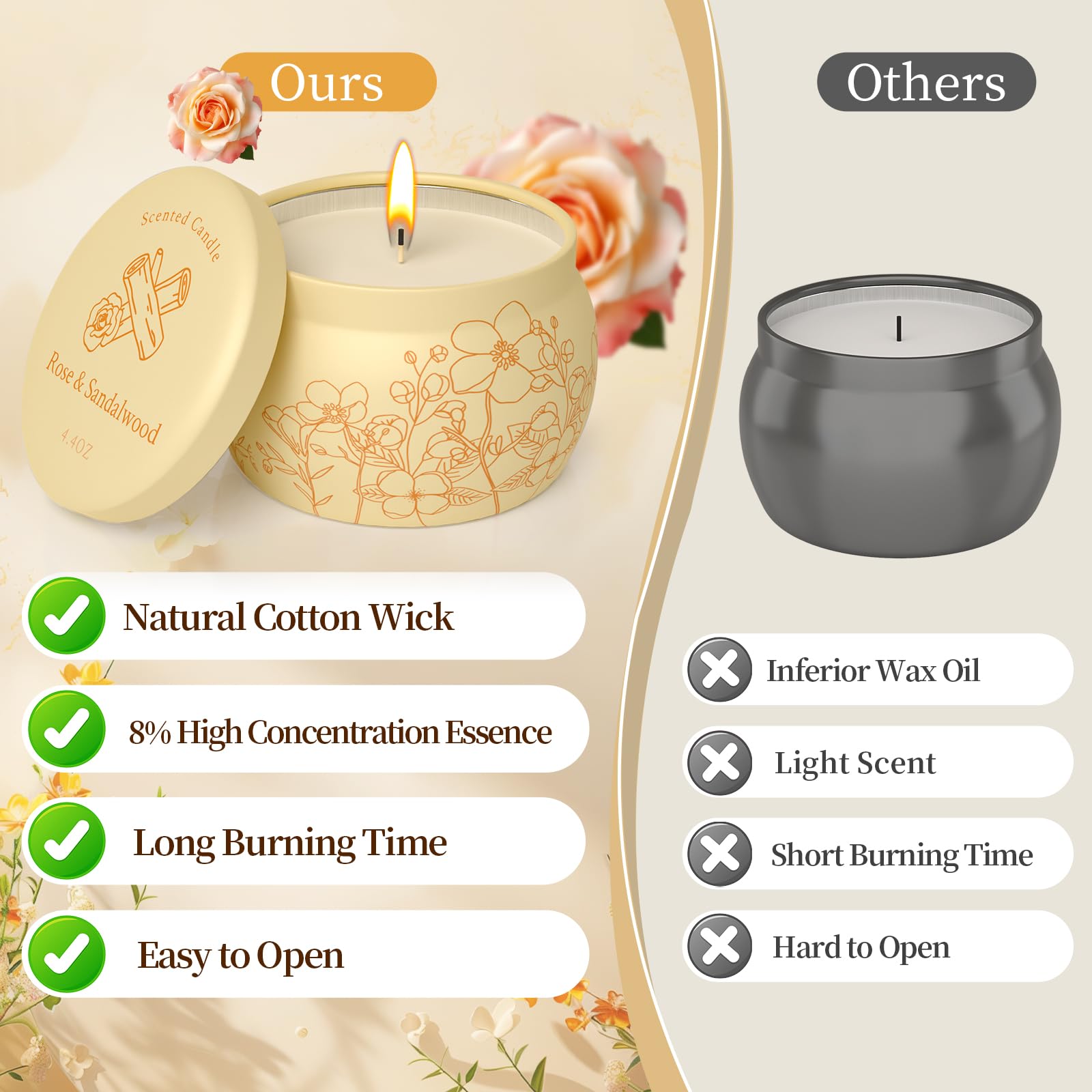 Rose & sandalwood scented candle jar from the 8-pack