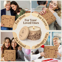 Open gift box showing the WarmEmbrace 8-piece candle set jars