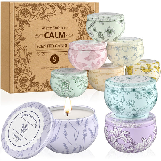 WarmEmbrace 9-piece scented candle gift set in a kraft box