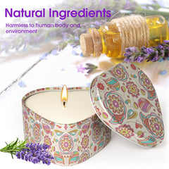 Four heart-shaped candle tins on display