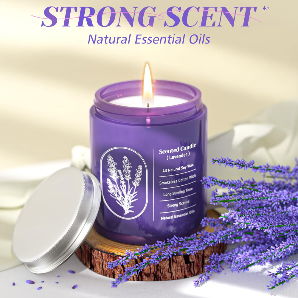 Label and lavender aroma on WarmEmbrace candle jar