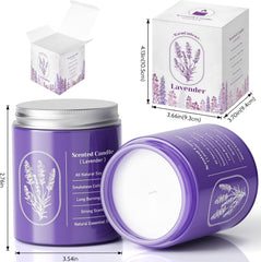 Lavender scented candle in purple jar - side view