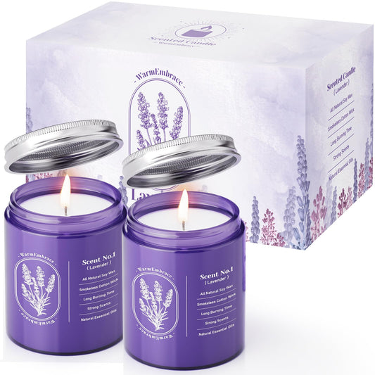 WarmEmbrace Lavender Jar Candle set in purple glass jars, 7.6 oz each