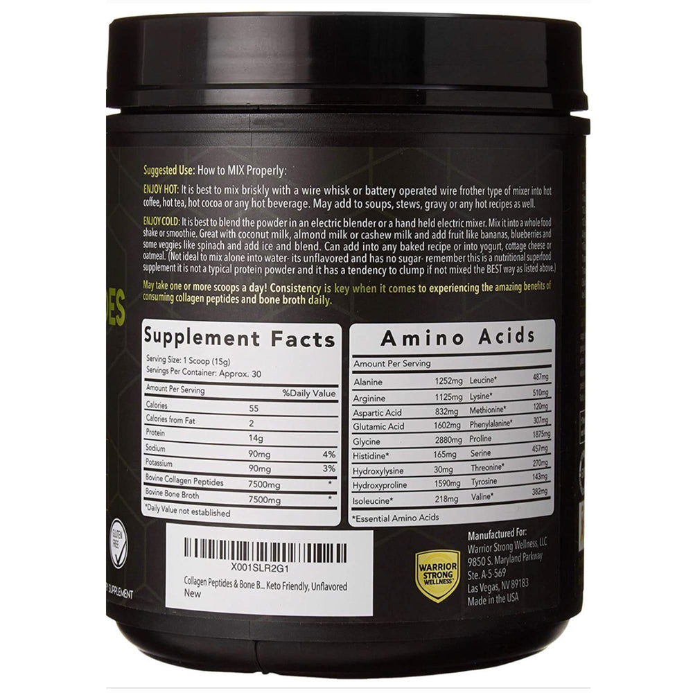 Label highlighting types I, II, III collagen in the Warrior Strong powder.