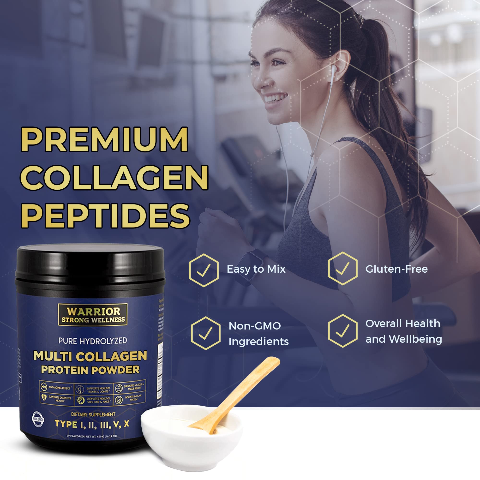 Unflavored hydrolyzed collagen powder with scoop