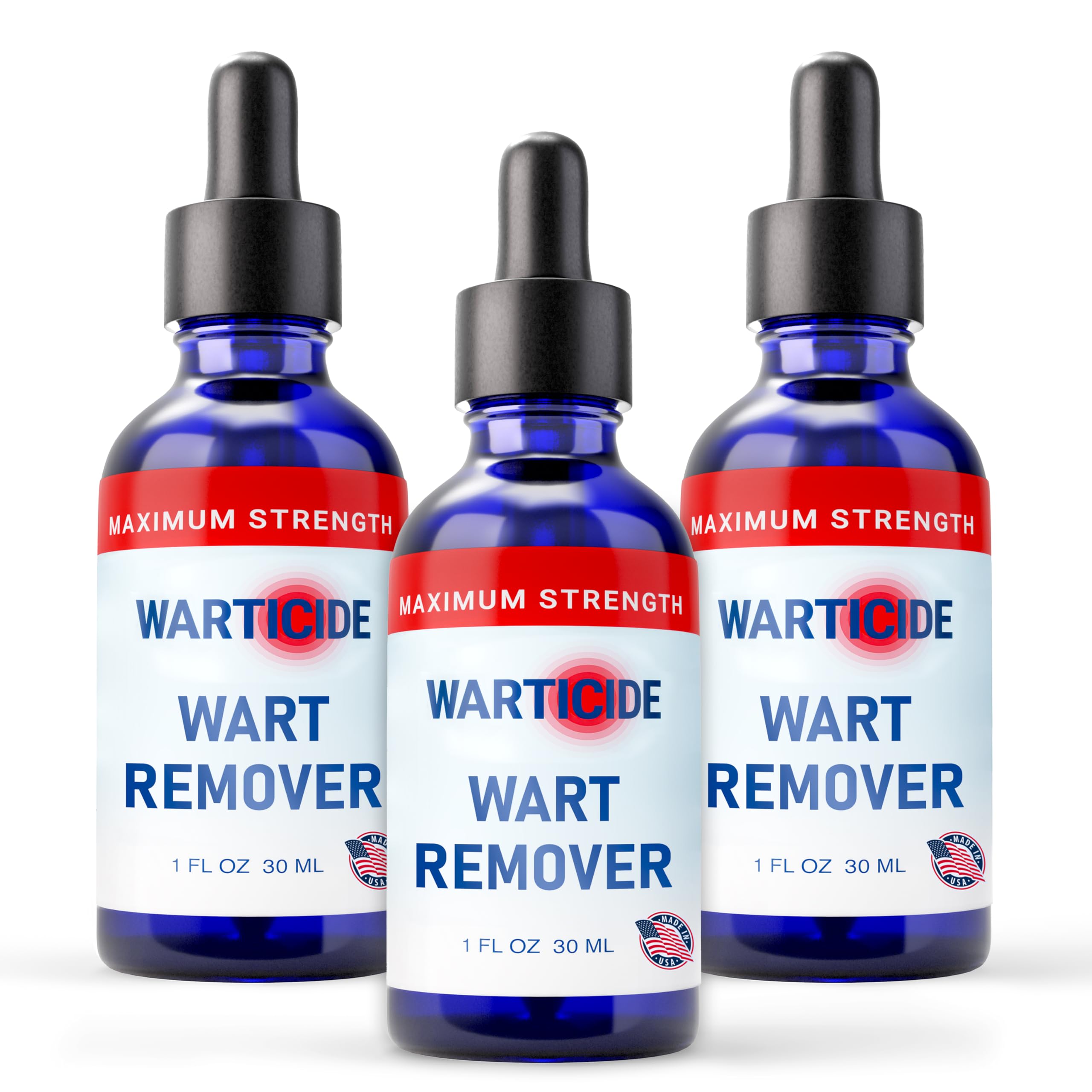 Warticide liquid wart remover bottle with dropper for precise application.