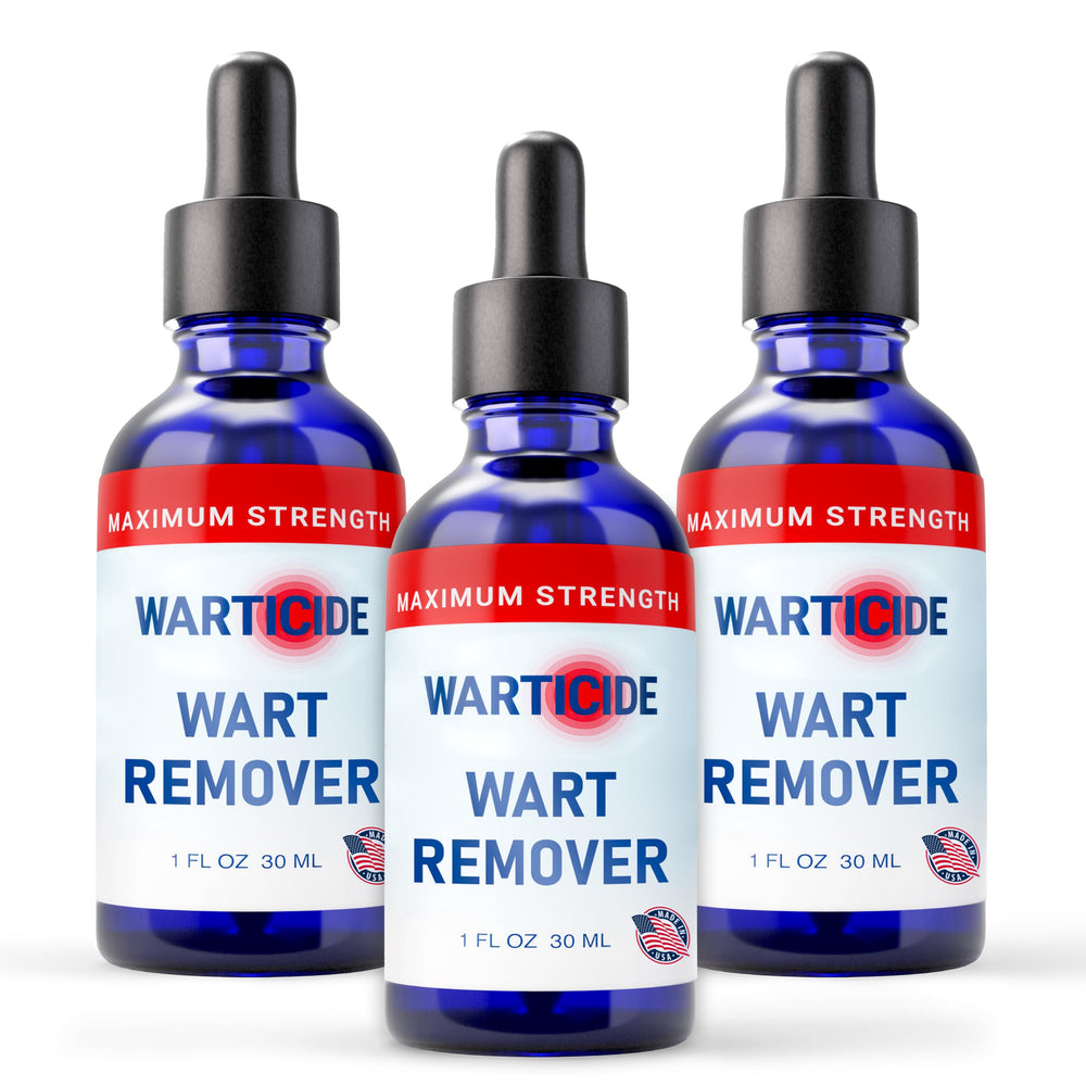 Warticide liquid wart remover bottle with dropper for precise application.