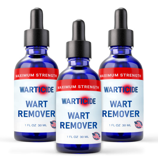 Warticide liquid wart remover bottle with dropper for precise application.