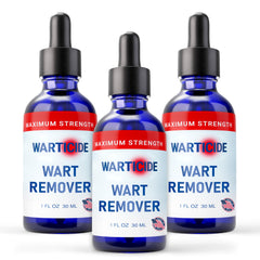Warticide liquid wart remover bottle with dropper for precise application.
