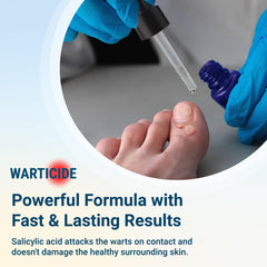 Warticide made-in-USA facility badge indicating GMP standards.