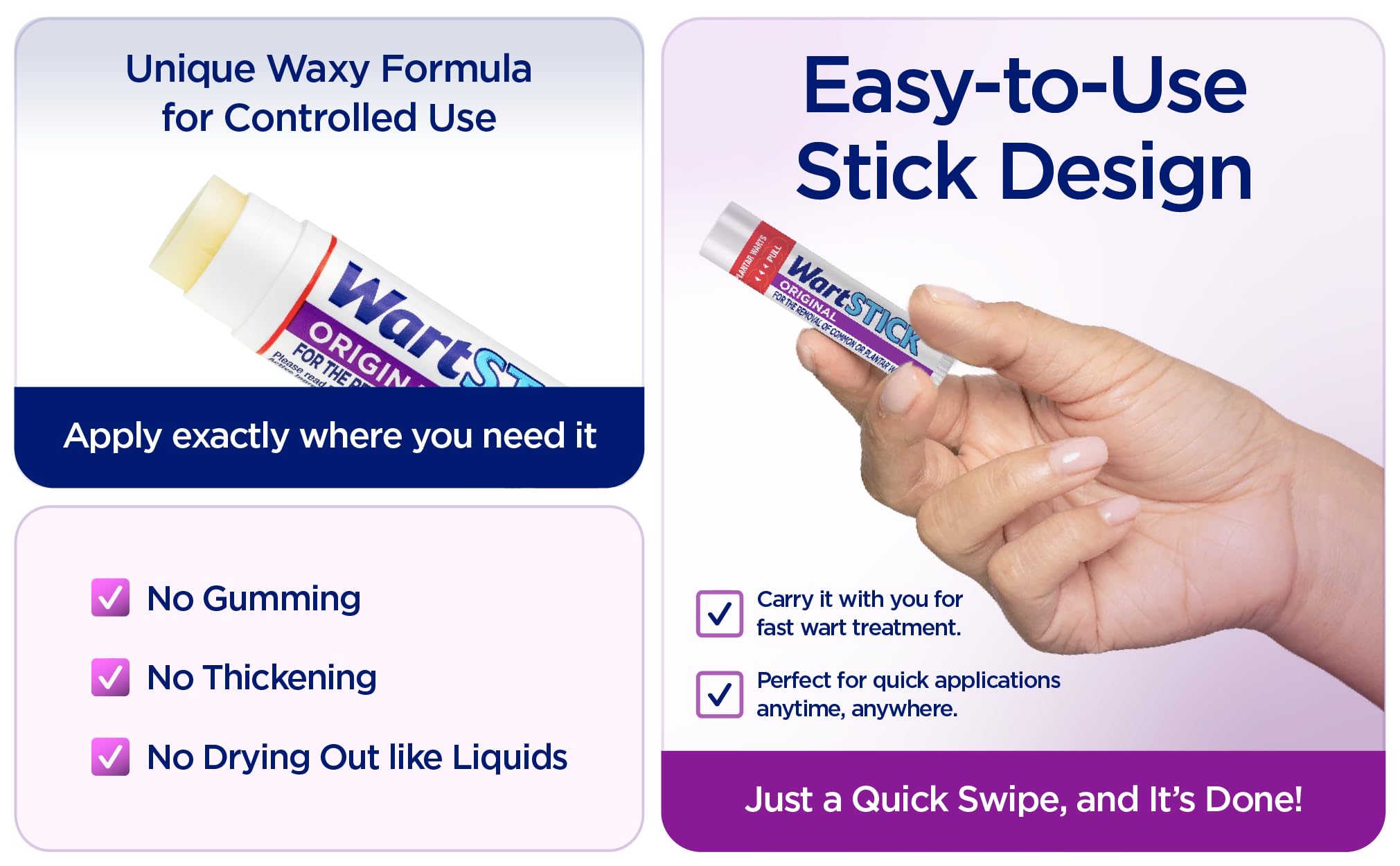 WartStick odorless removal claim emphasizes a scent-free wart removal option.