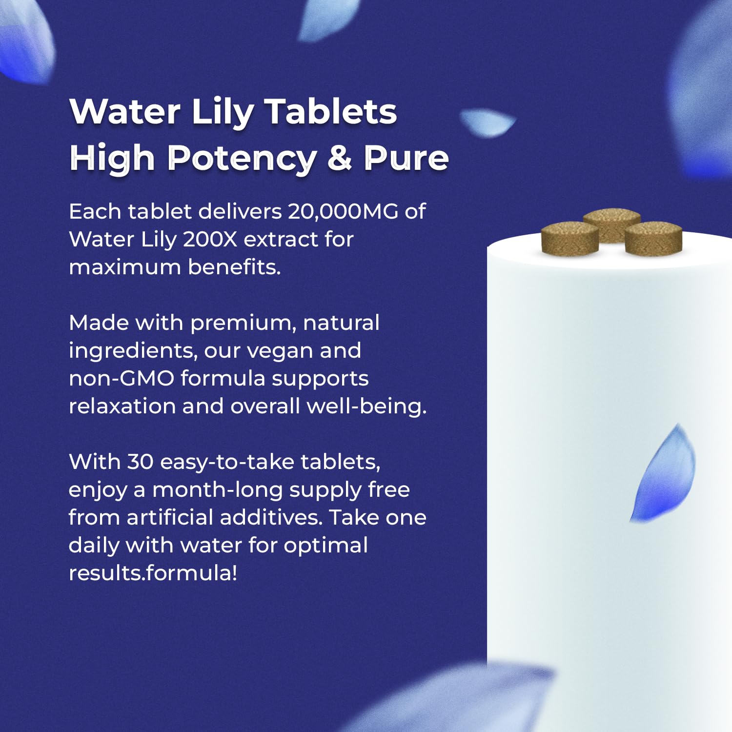 Nightstand scene with Water Lily tablets for sleep support