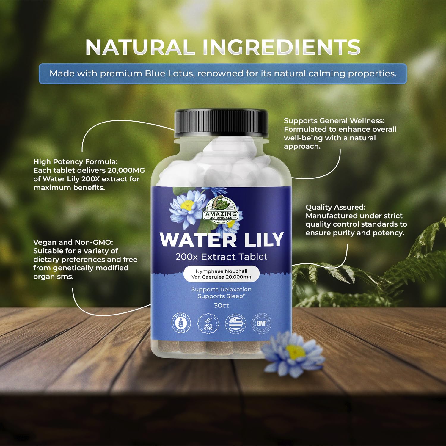 Close-up of Water Lily tablets showing texture