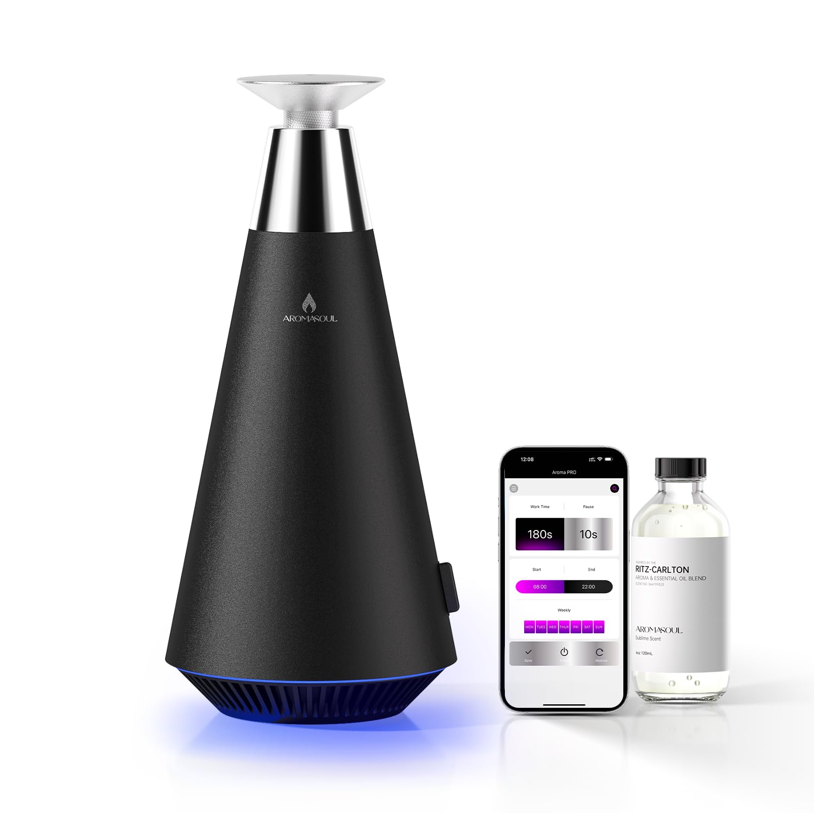 Waterless Scent Diffuser Starter Kit with alloy atomization and mood light