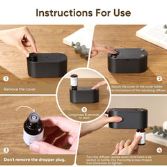 Black waterless diffuser in bedroom/home/office setting