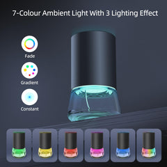 Close-up of seven-color LED lights on diffuser