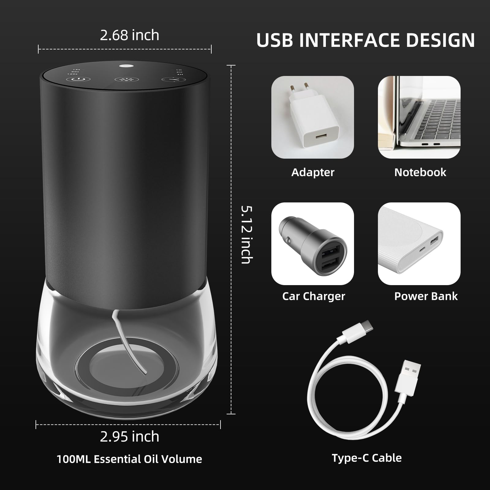 Battery-powered diffuser showing USB-C charging