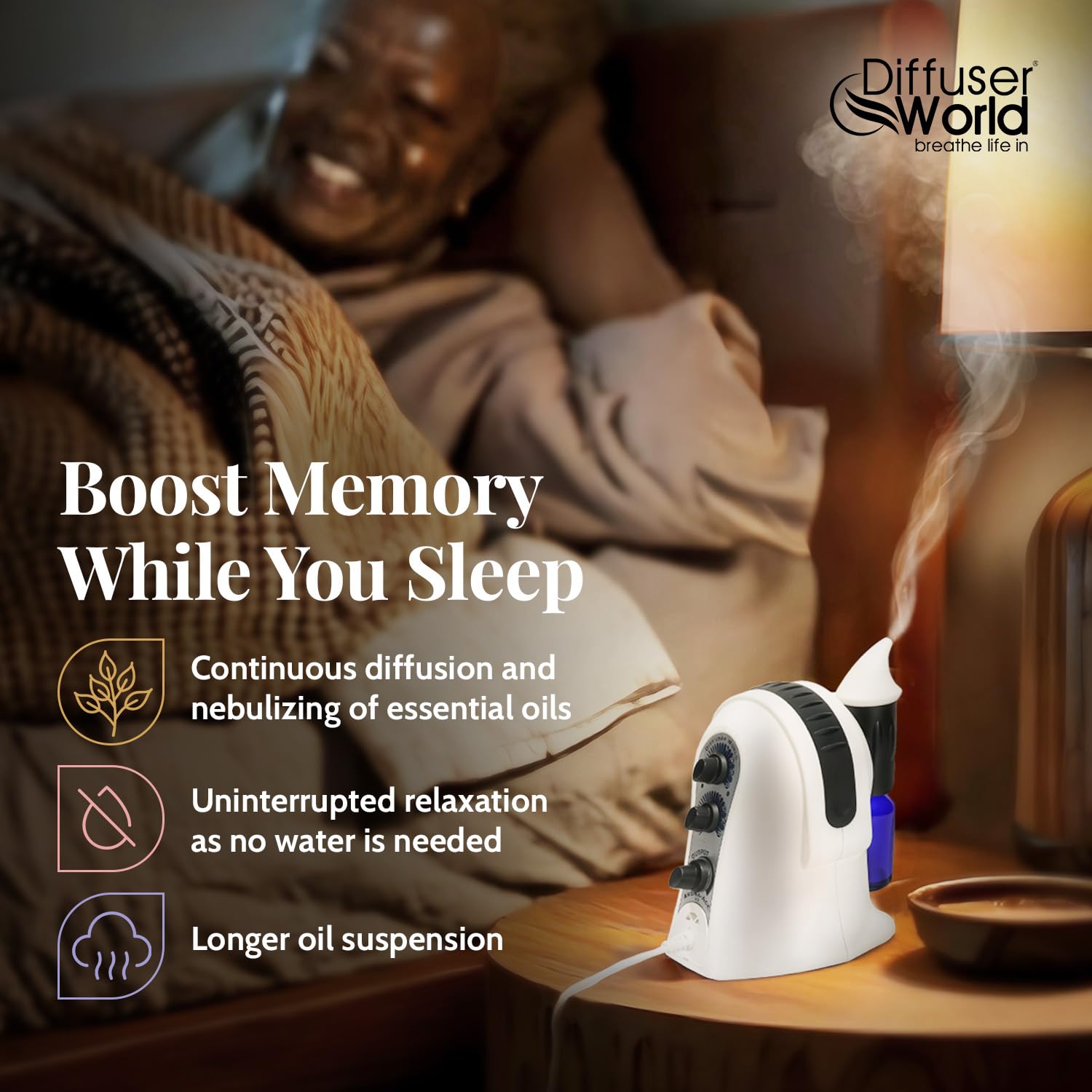 Black waterless diffuser integrated into modern home decor