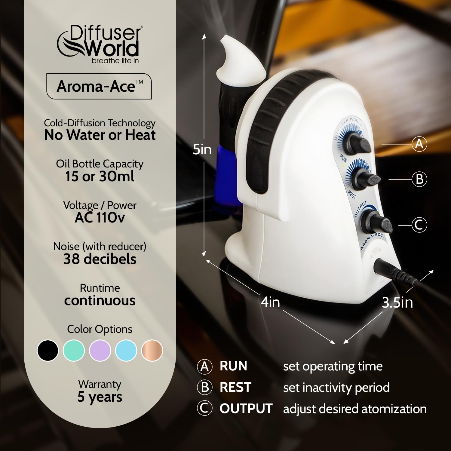 Included aroma sound reducer attached to diffuser