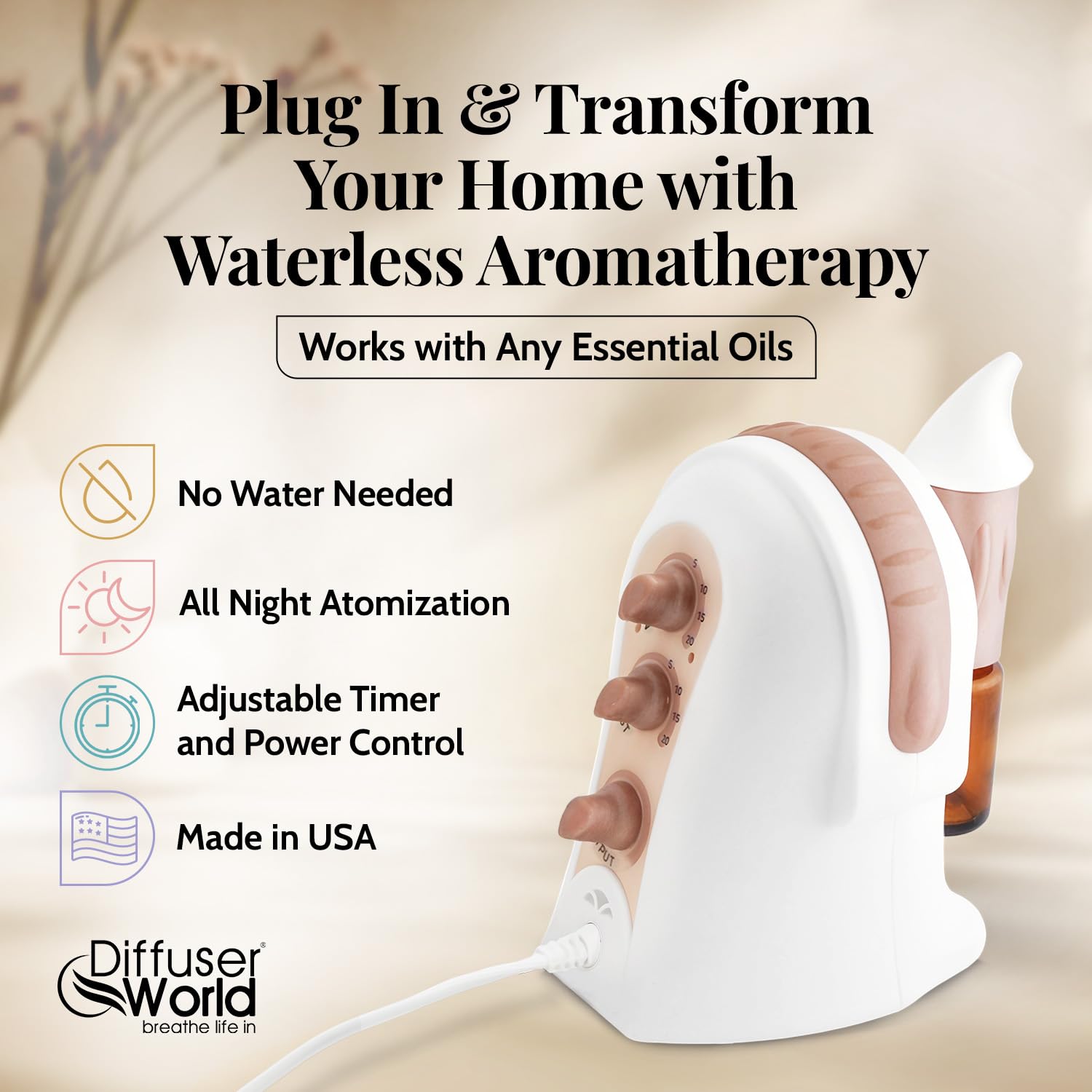 Bronze waterless essential oil diffuser in living room