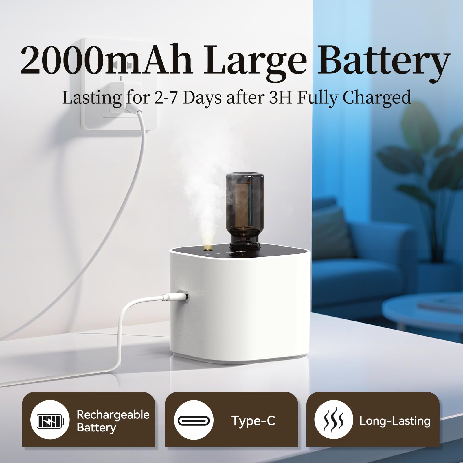 Diffuser displaying 3 mist modes and aroma mist