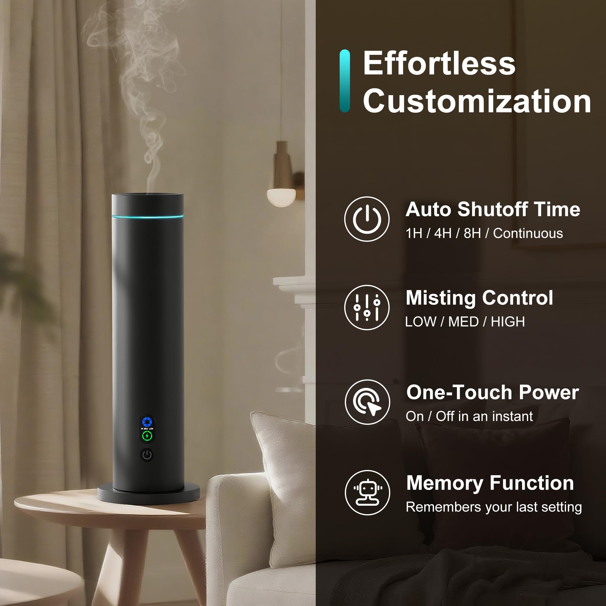 Whisper-quiet operation in bedroom or office