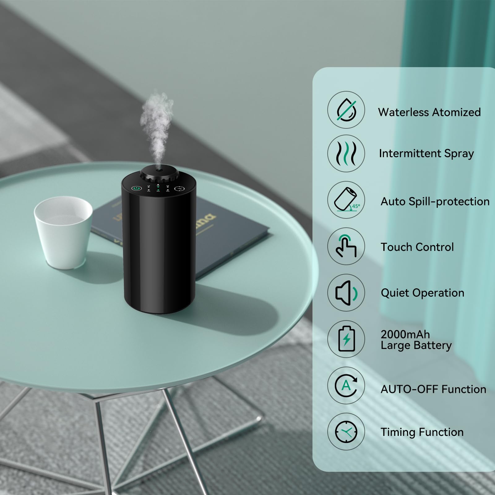Close-up of black aluminium shell waterless diffuser