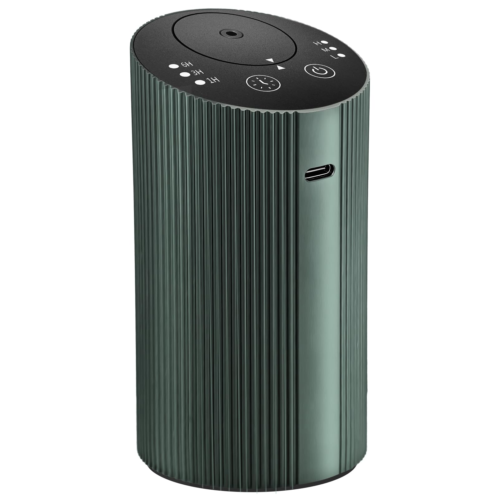 Waterless essential oil diffuser in dark green with 4 timer settings