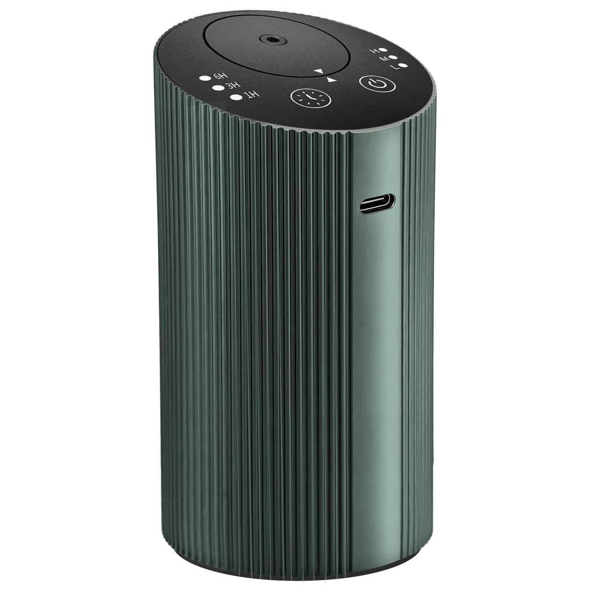 Waterless essential oil diffuser in dark green with 4 timer settings