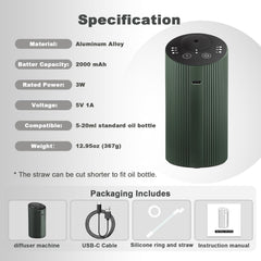 Compact silent diffuser in dark green for travel