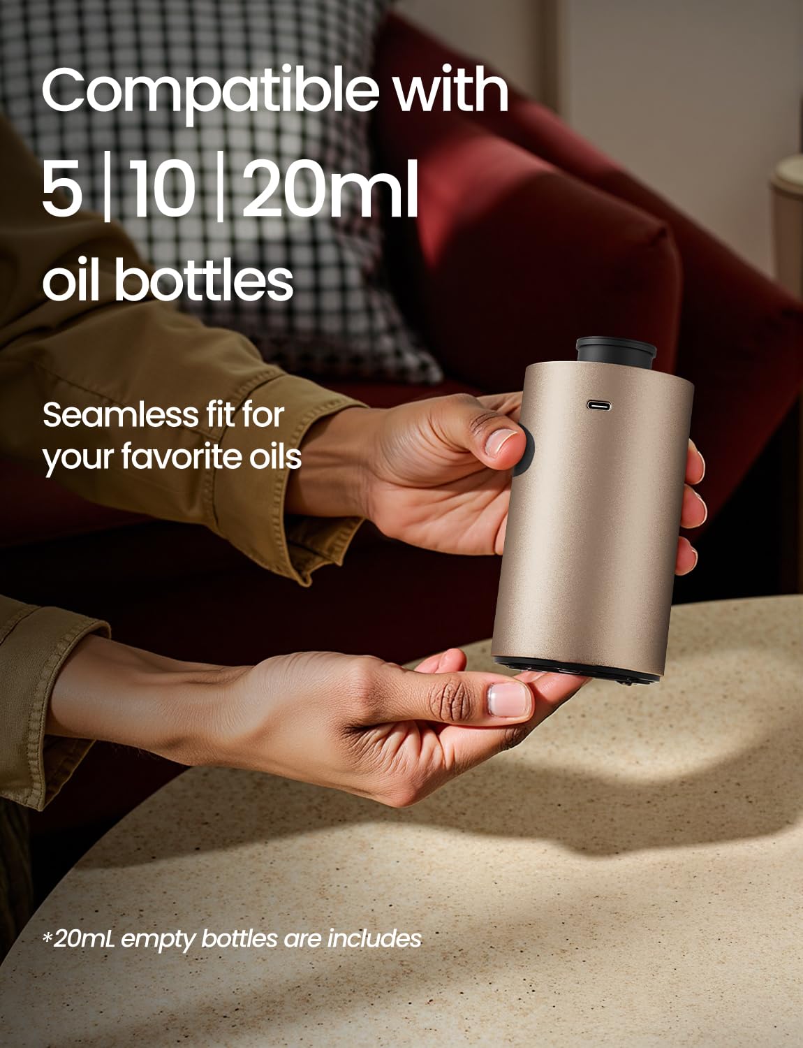 Diffuser operating quietly in a living room up to 600 sq ft