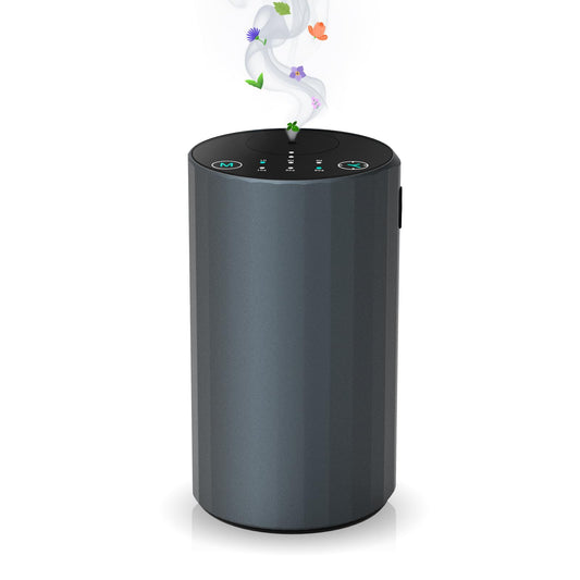 Waterless essential oil diffuser in grey on a desk