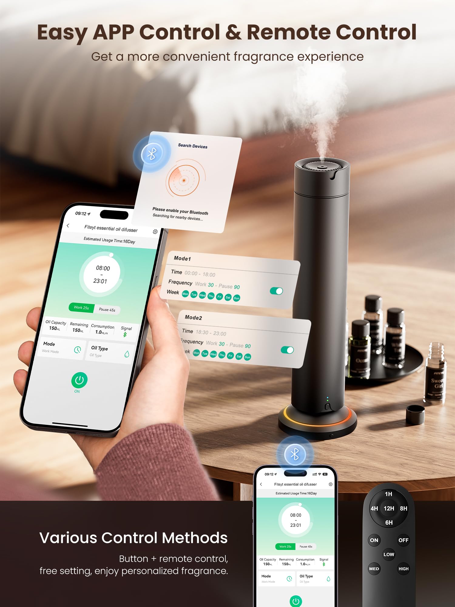 Smartphone app control interface for diffuser schedules