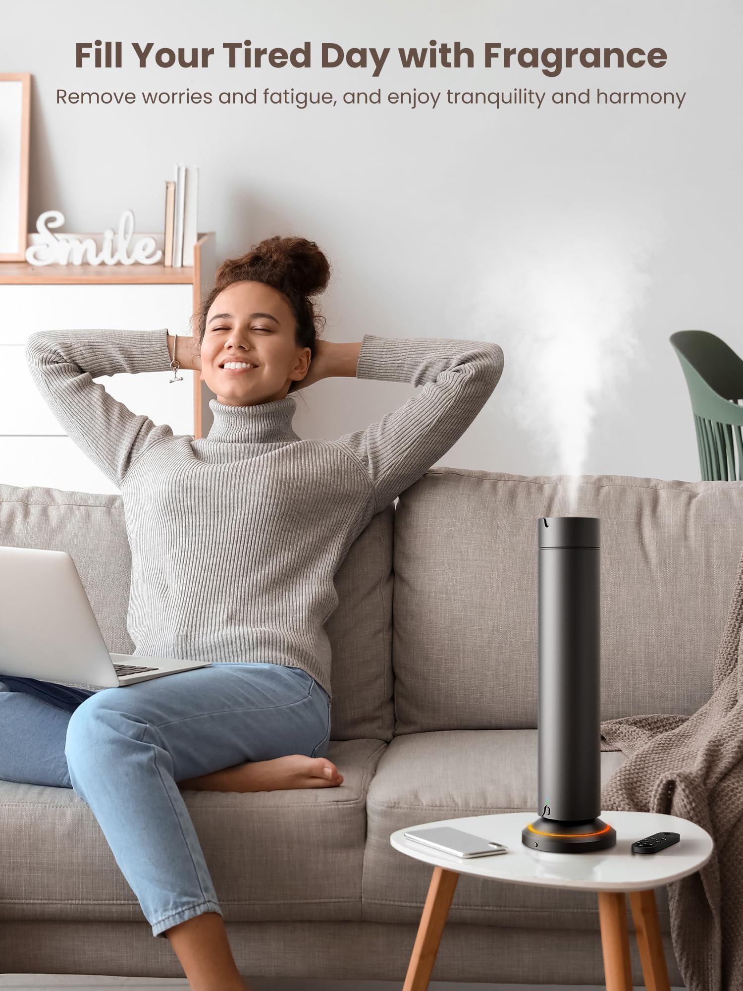 Sleek diffuser design in hotel room setting