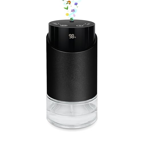 Waterless essential oil diffuser main view with cylindrical metal body and glass base
