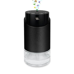 Waterless essential oil diffuser main view with cylindrical metal body and glass base