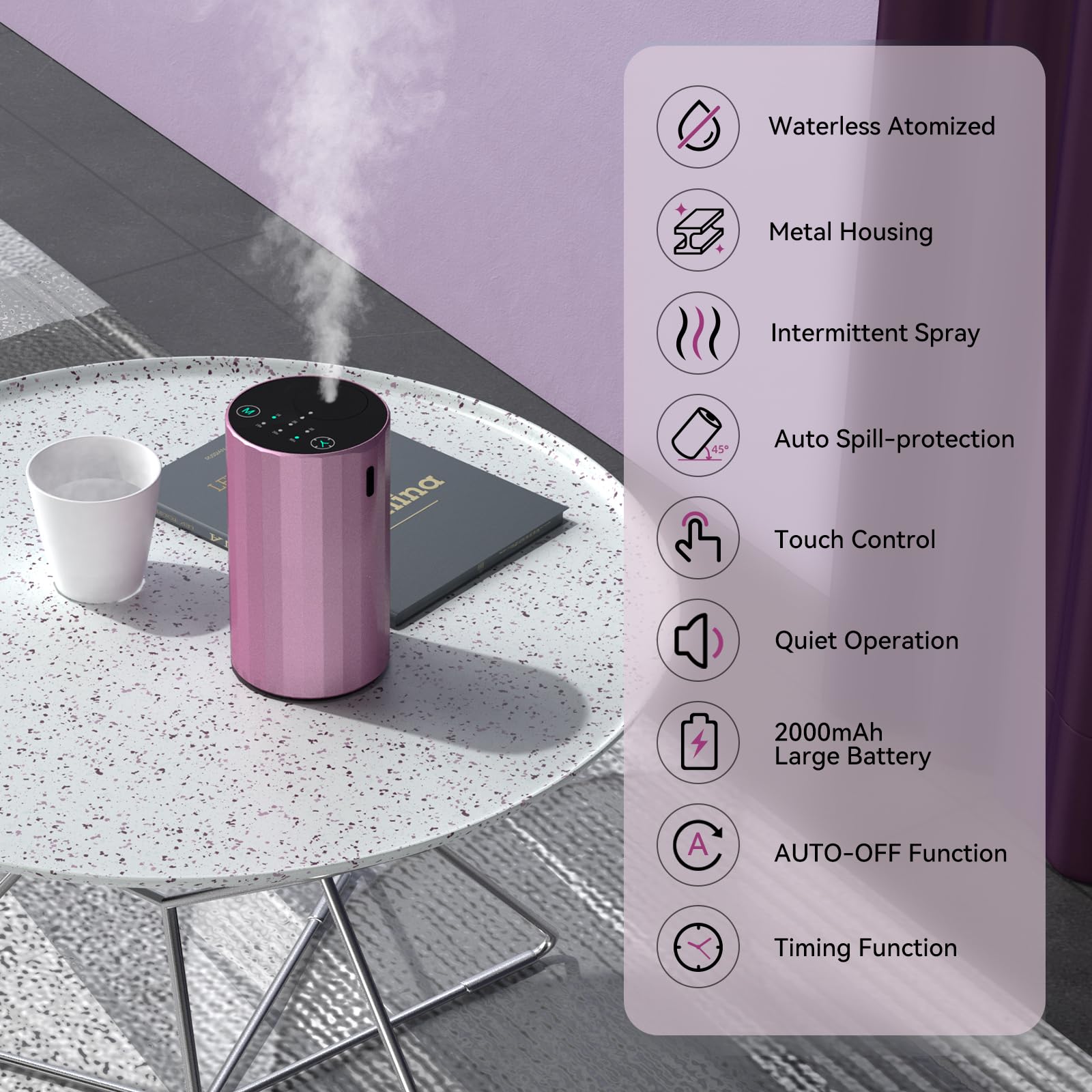 Pink waterless diffuser in car cup holder