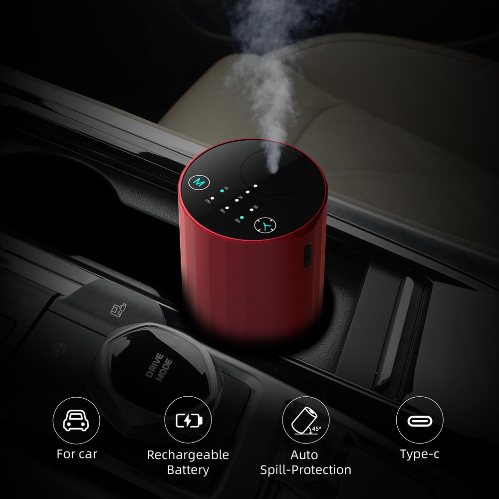Red waterless diffuser charging with USB-C