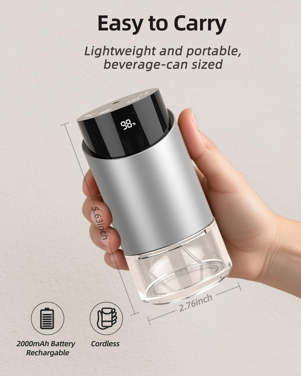 Cordless diffuser with 2000mAh battery for travel