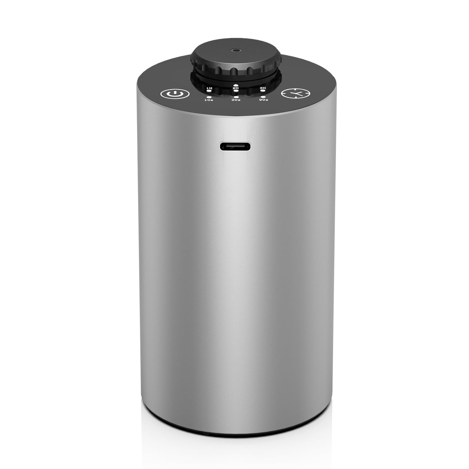 Front view of waterless diffuser in silver aluminum