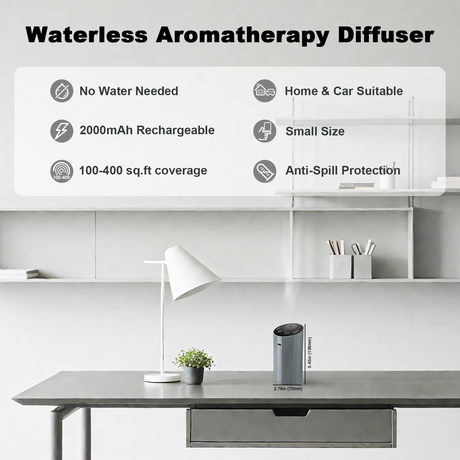 Waterless diffuser silver grey – side profile