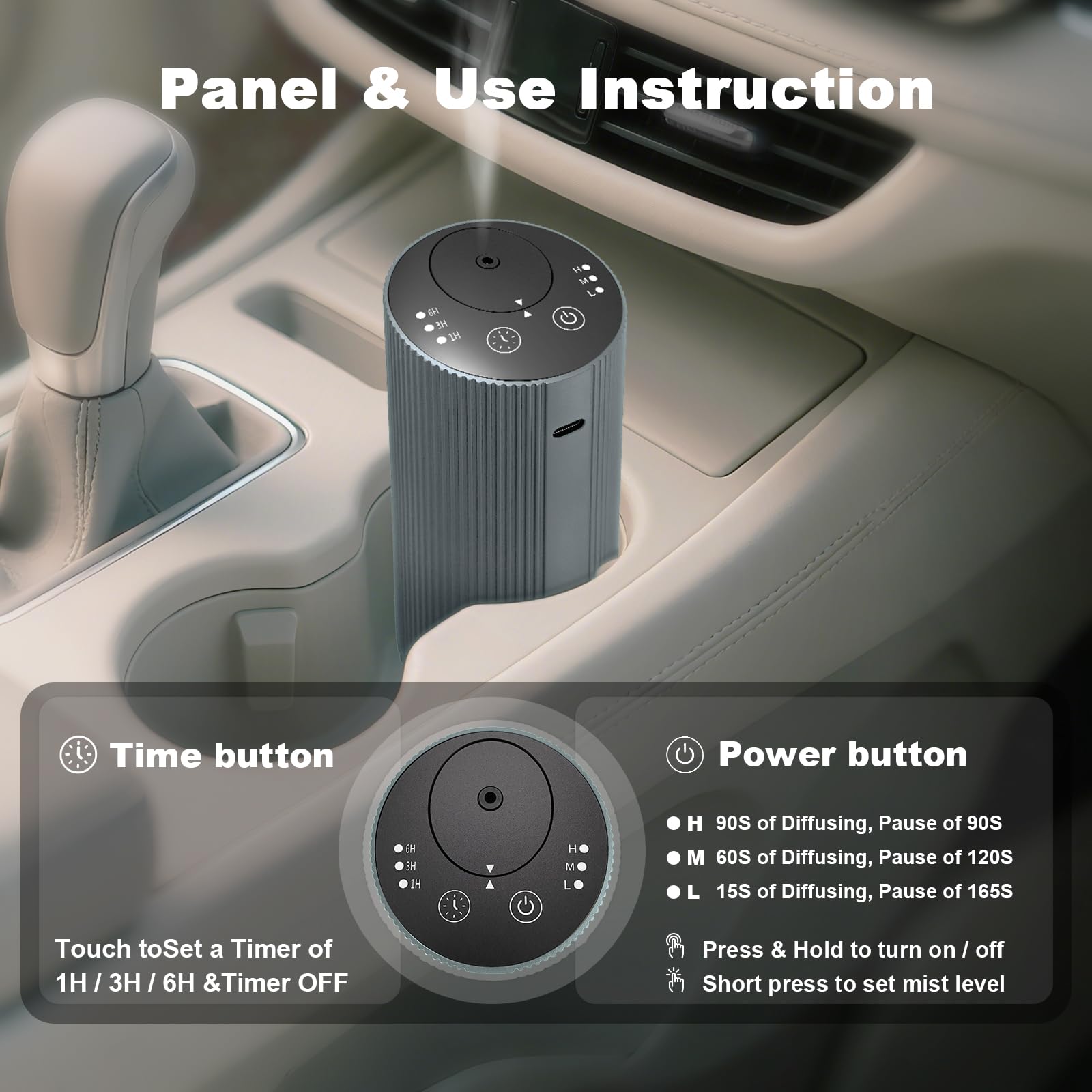 Waterless diffuser silver grey – top touchscreen controls