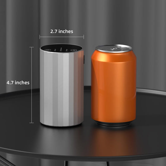 Side view of portable waterless diffuser in silvery finish