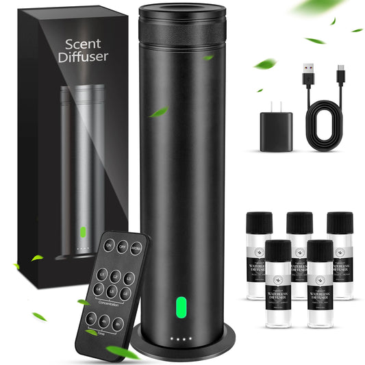 Waterless scent diffuser starter kit with tall aluminum tower design