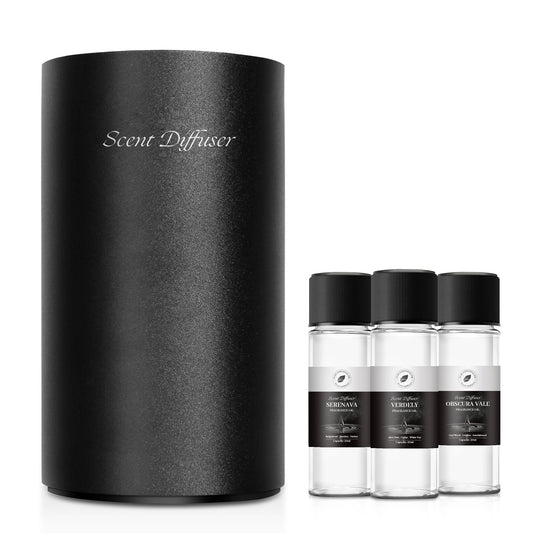 Waterless essential oil diffuser starter kit in matte black aluminum