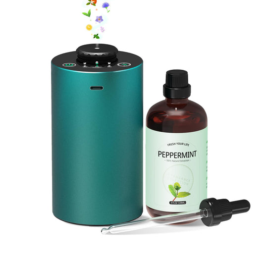 Waterless essential oil diffuser starter kit front view with matte metal design
