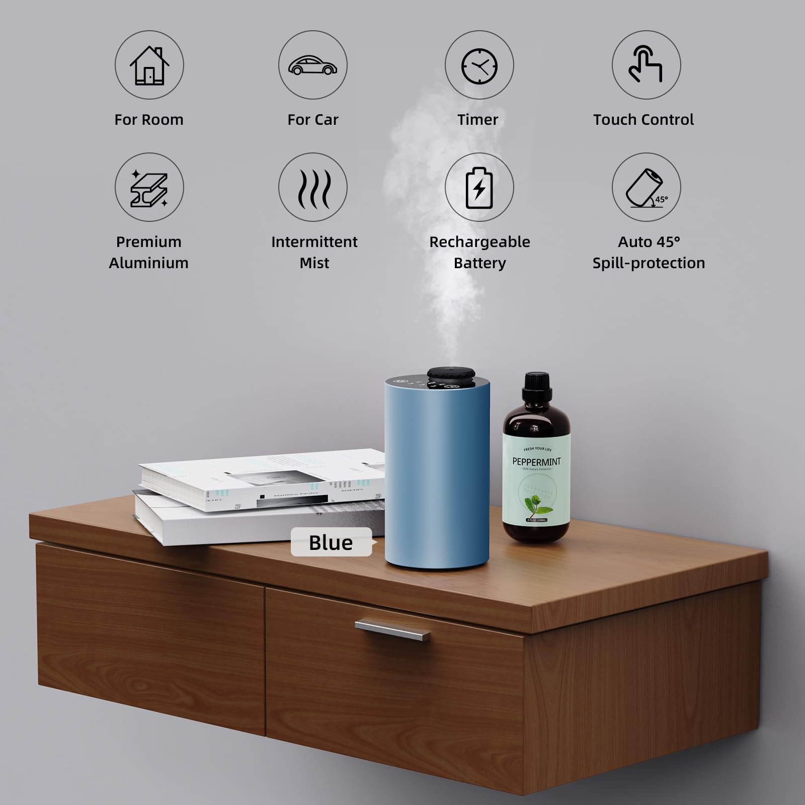 Close-up of nano mist nozzle releasing pure essential oil